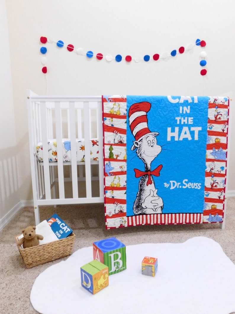Cat In The Hat Baby Quilt Dr Seuss Crib Bedding Cat In The Etsy