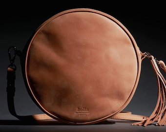 Round Crossbody Bag - Leather Purse - Tassel Handbag - Ladies Small Purse - Evening Bag - Genuine Leather Clutch - Anniversary Gift