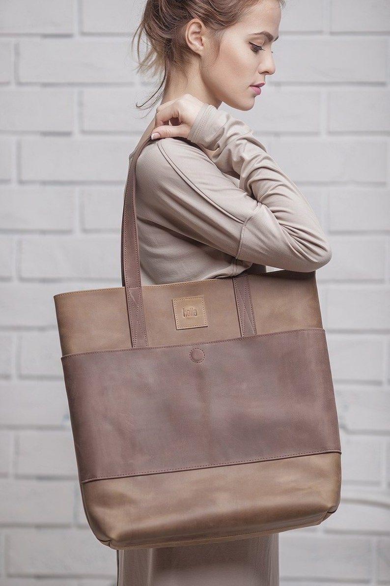 Wife gift Shopper bag Brown leather bag Leather tote bag Shoulder bag Women leather bag Girlfriend gift