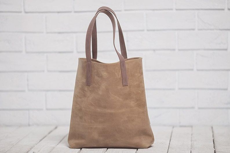 Wife gift Shopper bag Brown leather bag Leather tote bag Shoulder bag Women leather bag Girlfriend gift