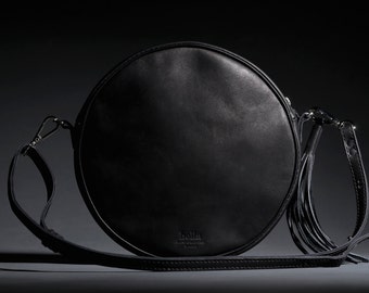 ROUND LEATHER BAG, Crossbody black bag, Crossbody purse, Crossbody leather purse, Crossbody handbags, Small handbag