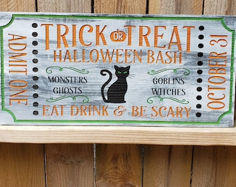 Trick or Treat Halloween Bash Rustic wood sign