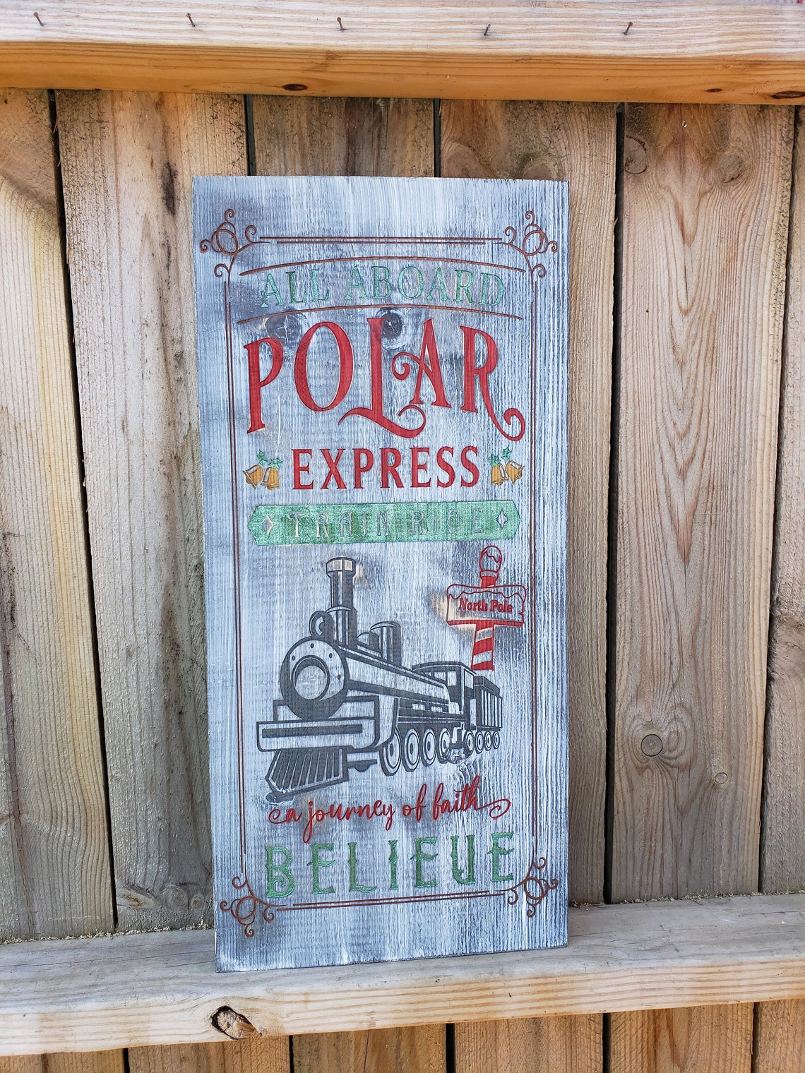 All Aboard Polar Express Rustic wood sign | Etsy