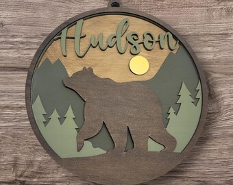 Personalized bear mountain sign for children's room new baby