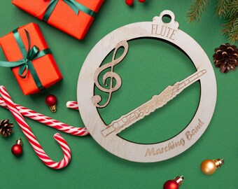 Personalized Marching Band Flute Christmas Ornament Wood orchestra