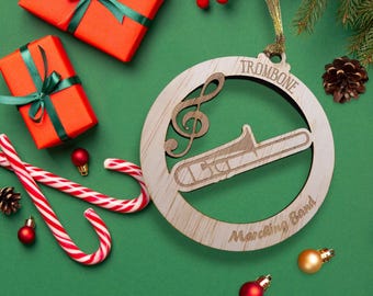 Personalized Marching Band Trombone Christmas Ornament Wood orchestra