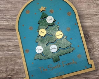 Personalized Family Christmas Tree Ornament: Engraved Wood
