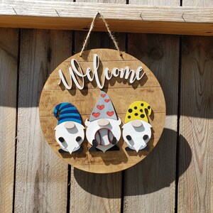 Gnomes with Interchangeable pieces - Welcome sign Rustic wood sign
