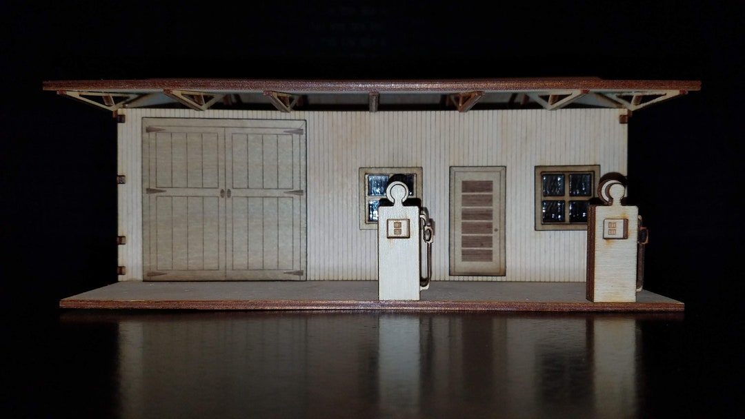 O Scale Gas Station Kit Model Railroad Train Building Etsy