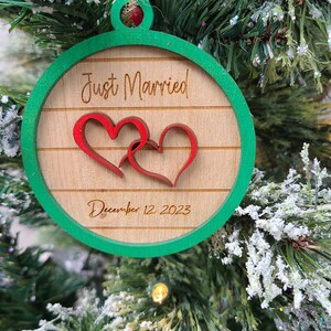 Rustic Christmas Ornament  - Just Married with date - personalized