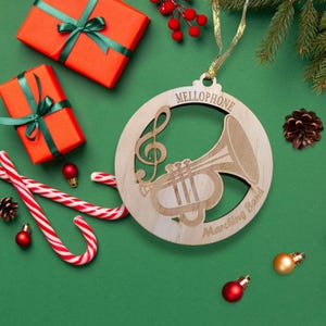 Personalized Marching Band Mellophone Christmas Ornament Wood orchestra