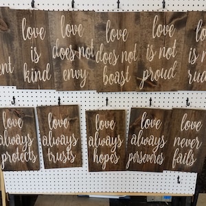 Rustic custom wood sign 1 Corinthians 13:4-8 Love is Patient Set of 11 signs