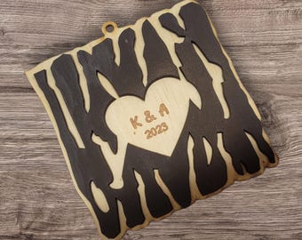 Tree bark with heart First Christmas - Christmas ornament wood