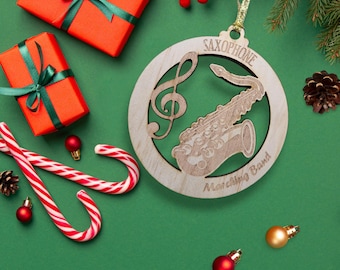 Personalized Marching Band Saxophone Christmas Ornament Wood orchestra