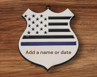 Personalized Police Thin Blue Line Christmas Ornament First Responder