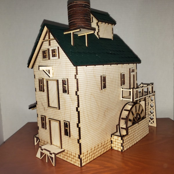 O Scale Mill with Water Wheel - Model railroad train kit building
