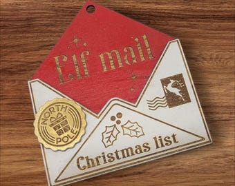 Personalized Santa Mail Wood Ornament: Christmas List Keepsake