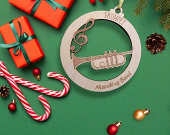 Personalized Marching Band Trumpet Christmas Ornament Wood orchestra