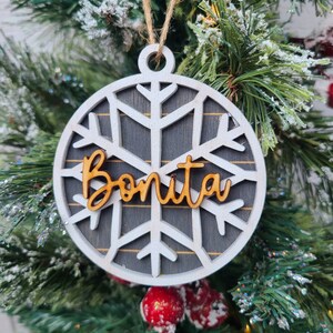 Rustic Christmas Ornament  - Snowflake with name - personalized