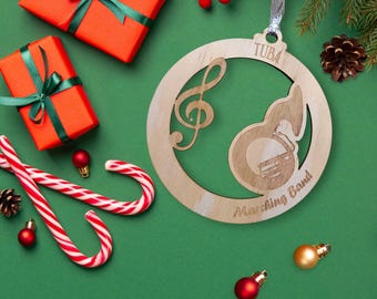 Personalized Marching Band Tuba Christmas Ornament Wood orchestra