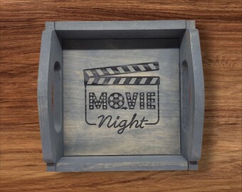 Personalized Wood Snack Tray: Engraved Movie & Game Board with Handles