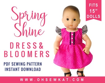 Doll Clothes Sewing Pattern for 15 inch baby doll clothes - Flutter Sleeve Sundress sewing pattern - Spring Shine PDF pattern by OhSewKat