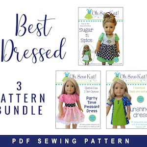 18&quot; Doll Clothes Pattern PDF Bundle of 3 Dress Sewing Patterns for 18 inch dolls (18&quot; Dolls)  Easy to Sew Doll Dresses by OhSewKat