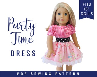 18" doll clothes Sewing Pattern for 18 inch Doll Dress, Party Time Peasant Dress Easy Sewing Pattern for dolls by OhSewKat, PDF download