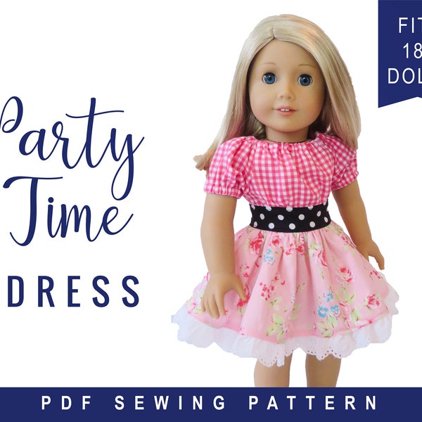 18" doll clothes Sewing Pattern for 18 inch Doll Dress, Party Time Peasant Dress Easy Sewing Pattern for dolls by OhSewKat, PDF download