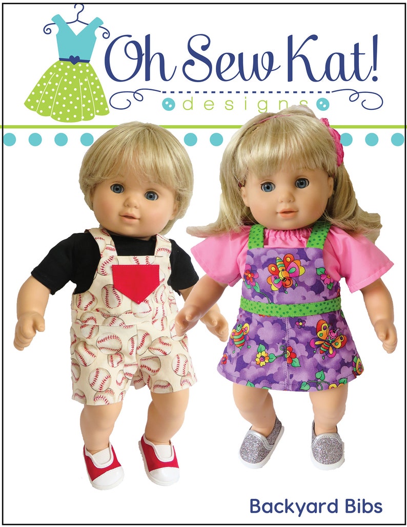 Baby Doll Clothes Sewing Pattern for 15 inch baby doll overalls sewing pattern Backyard Bibs Romper Shortalls Skirt PDF digital pattern image 6