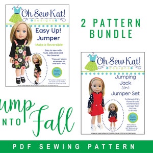 Sewing Pattern PDF Bundle for doll clothes to sew for 14 inch WellieWishers Dolls , Epattern Easy Up Jumper and Jumping Jack 3 in 1 Jumper
