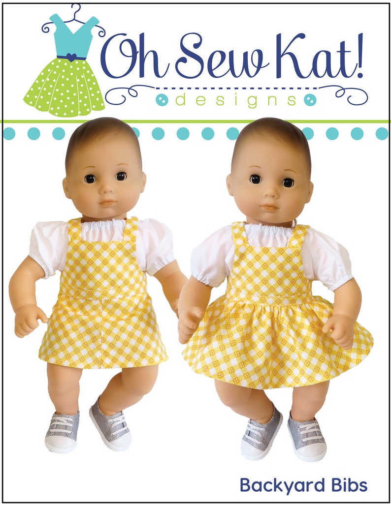 Baby Doll Clothes Sewing Pattern for 15 inch baby doll overalls sewing pattern Backyard Bibs Romper Shortalls Skirt PDF digital pattern image 8