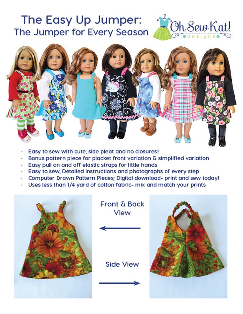Reversible Pull on Jumper includes turtleneck Shirt Doll Clothes PDF Sewing Pattern Bundle to sew for 18 inch Dolls and Jumper Shorts