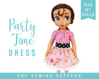 Animators Doll Clothes Sewing Pattern, 16 inch Pattern, Party Time Peasant Dress, doll clothes by OhSewKat fits 16 inch dolls & Baby Splash