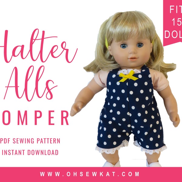 Baby Puppe Kleidung Schnittmuster, 15 Zoll Puppen wie Bitty Baby Zwillinge Baby, HalfterAlls, Junge Puppe Strampler Overalls Puppenkleidung, printable PDF