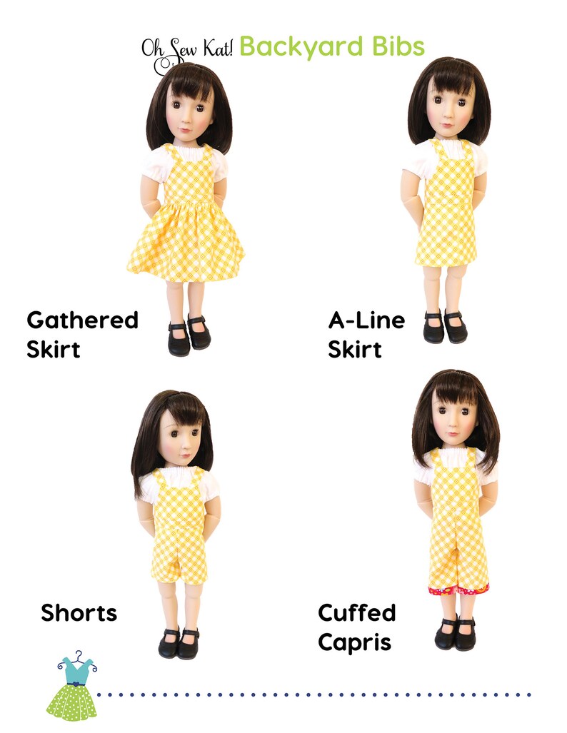 Doll Clothes Sewing Pattern A Girl for All Time doll overalls sewing pattern Backyard Bibs Romper Shortalls Skirt PDF digital pattern image 3