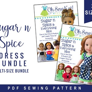 Puppenkleidung Schnittmuster Bundle passend für 14,5 / 18 Zoll Puppen. Kostüm Anzieh Outfit & Accessoires, Halloween und Prinzessinnen Outfits, PDF