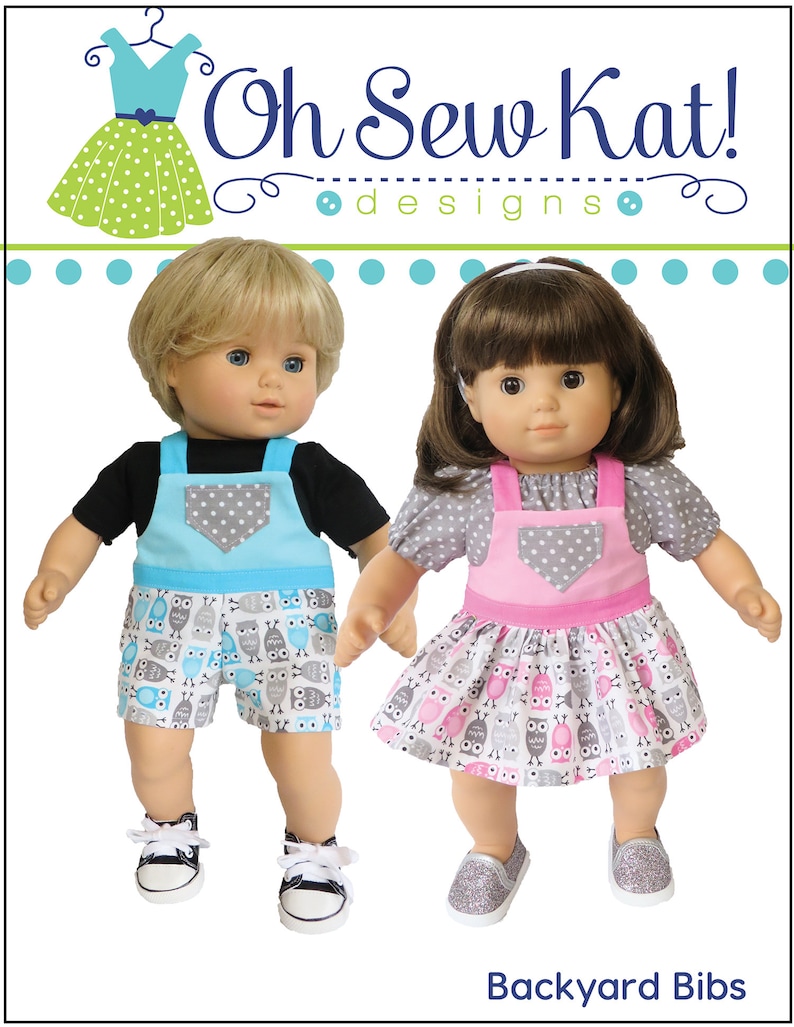 Baby Doll Clothes Sewing Pattern for 15 inch baby doll overalls sewing pattern Backyard Bibs Romper Shortalls Skirt PDF digital pattern image 4