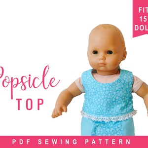 Baby Doll Clothes Sewing pattern fits dolls such as Bitty Baby and Bitty Twins Popsicle Crop Top doll shirt sewing pattern for dolls image 1