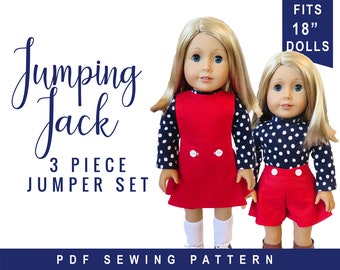 18 inch Doll Clothes Sewing Pattern Jumping Jack for reversible Jumper, Shorts, Turtleneck Shirt, Easy to Sew PDF pattern or Pantskirt