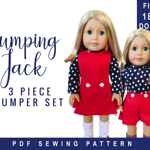 18 inch Doll Clothes Sewing Pattern Jumping Jack for reversible Jumper, Shorts, Turtleneck Shirt, Easy to Sew PDF pattern or Pantskirt