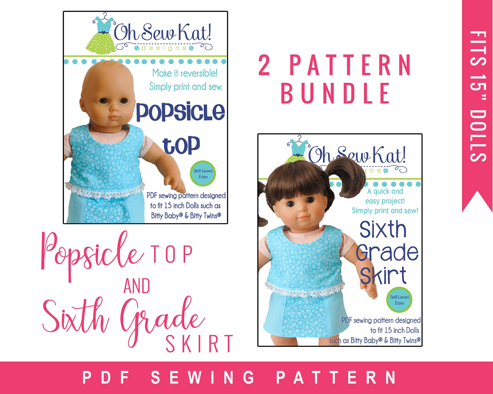 Doll Clothes PDF 2 Sewing Pattern Bundle for 15 Baby Dolls Like Bitty Baby Doll Clothes Sixth Grade Skirt and Popsicle Top Bundle - Etsy doll-clothes-pdf-2-sewing-pattern-bundle-for-15-baby-dolls-like-bitty-baby-doll-clothes-sixth-grade-skirt-and-popsicle-top-bundle-etsy