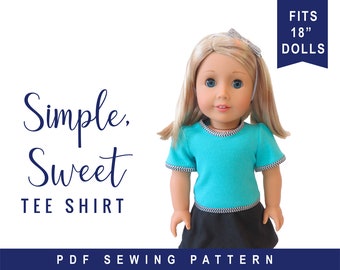 Doll Tee Shirt Sewing Pattern for 18 inch Doll Clothes Simple Sweet Tee Shirt Easy to Sew doll clothes by OhSewKat Sewing Pattern for dolls