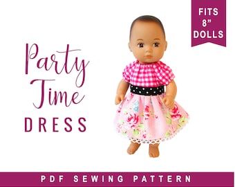 Caring for Baby Doll Clothes Sewing Pattern - fits 8" baby doll clothes - Party Time Dress Easy Sewing Pattern by OhSewKat, PDF download