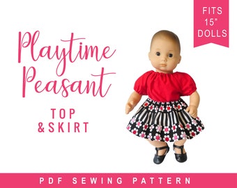 Baby Doll Clothes sewing pattern fits 15 inch doll like Bitty Baby Bitty Twins Playtime Peasant Top and Twirl Skirt PDF pattern Oh Sew Kat!