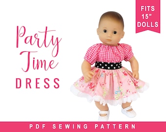 Bitty Baby Doll Clothes Sewing Pattern - 15 inch Baby Party Time Peasant Dress  easy to sew for baby doll like Bitty Twins and Bitty Baby