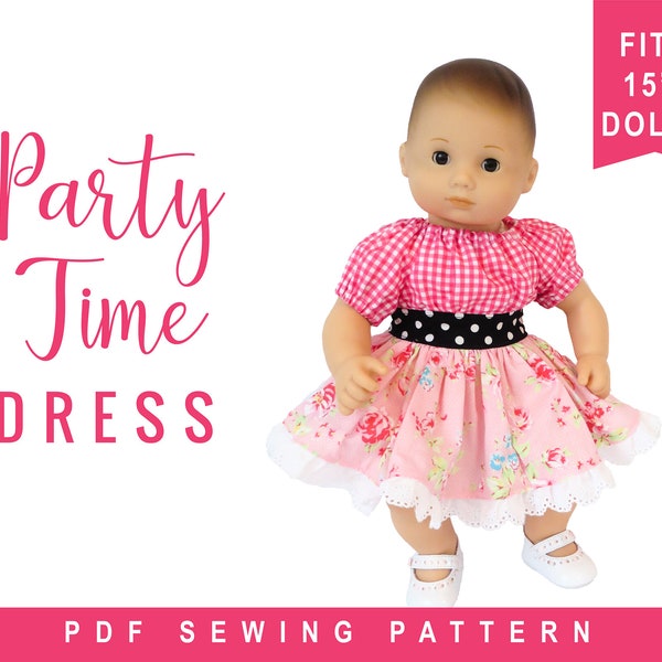 Bitty Baby Doll Clothes Sewing Pattern - 15 inch Baby Party Time Peasant Dress  easy to sew for baby doll like Bitty Twins and Bitty Baby