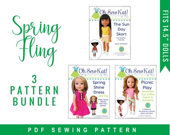 14.5" Doll Clothes Pattern PDF Bundle of 3 Sewing Patterns for 14.5 inch dolls - Spring Fling easy to sew Doll Clothes patterns by OhSewKat