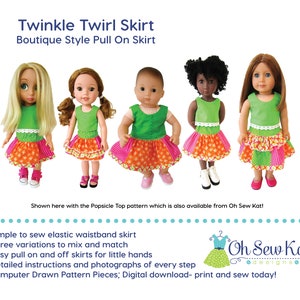 Doll Clothes Boutique Twirl Skirt Sewing PDF Pattern for 14-18 inch doll clothes, Easy patchwork skirt for Dolls, Digital pattern Oh Sew Kat image 4