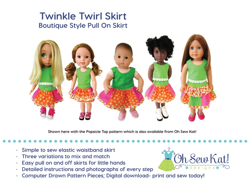 Doll Clothes Boutique Twirl Skirt Sewing PDF Pattern for 14-18 inch doll clothes, Easy patchwork skirt for Dolls, Digital pattern Oh Sew Kat image 4